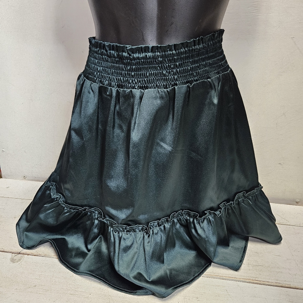 Lola Grace Satin Emerald Green Skirt Small Elastic Waist